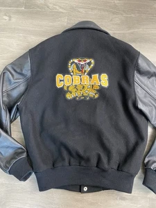 Vintage Dehen Varsity Jacket Wool Leather Black Embroidered Cobras Men’s Sz S - Picture 1 of 11