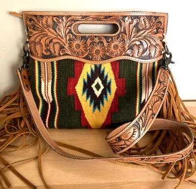 AD American Darling Clutch Crossbody Shoulder Bag Western Tooled Saddle Blanket - Image 1 of 4