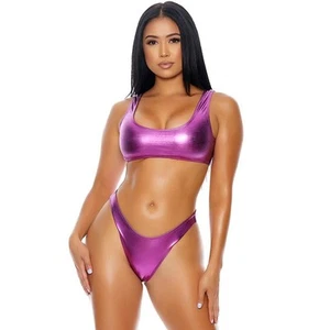Metallic Pink Sporty Bikini Set Tank Wide Straps Top High Cut 447608 Medium - Picture 1 of 4