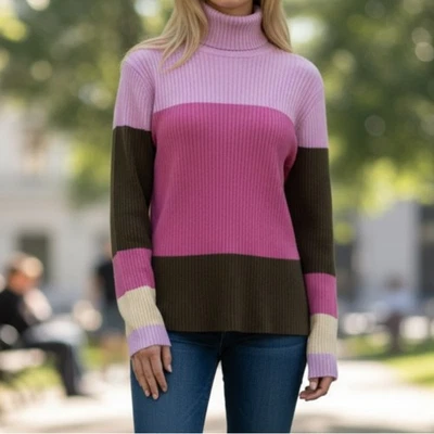 The Limited purple & brown stripe Y2K Turtleneck Cotton Sweater Size large - Image 1 of 4