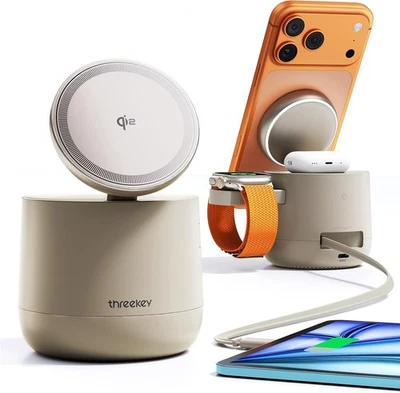 Cargador inalámbrico 4 en 1 MFi MagSafe Qi2 15W base para iPhone iWatch AirPods - Imagen 1 de 4