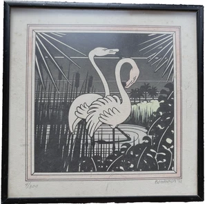 Flamingo Print Signed by Artist Bohannon 1981 Numbered & Framed 8.75" x 8.75" - Picture 1 of 6