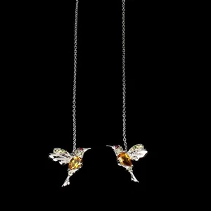 925 Sterling Silver Earrings Pear Citrine Peridot Sapphire Gemstone Bird Jewelry - Picture 1 of 13