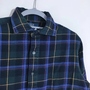Ralph Lauren Flannel Shirt Green Blue Check Regent Classic Fit Size M Oversized - Picture 1 of 9