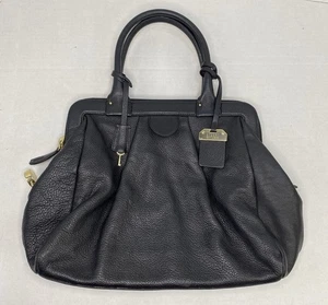 Stuart Weitzman Black Pebble Leather Frame Satchel Dr Bag Purse Gold HW Lock Key - Picture 1 of 24