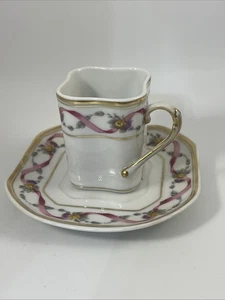 Vtg Richard Ginori Ribbon Rose Demitasse Cup and Saucer Italy Porcelain - Picture 1 of 8