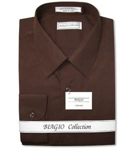 Camisa de Vestir Biagio Para Hombres 100% ALGODÓN Color MARRÓN CHOCOLATE Sólido Talla 18 36/37 - Imagen 1 de 4