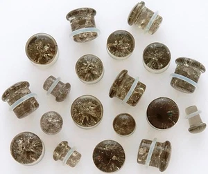 Pair Smokey Quartz Stone "Shattered Look" Single Flare Ear Plugs Tunnels Gauges - Picture 1 of 1