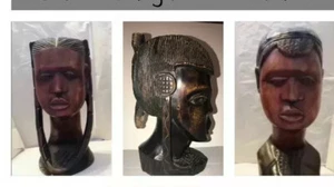 Massivholz schwere handgeschnitzte Skulpturen afrikanischer Stammeskrieger, weiblich & männlich? - Bild 1 von 4