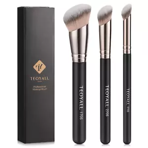 TEOYALL Foundation Contour Conceal Brush Set, 3PCS Angled Synthetic Kabuki Brush - Picture 1 of 7