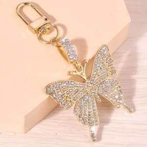 Fashion Shiny Rhinestone Golden Butterfly Keychain Bag Car Keychain Women Gift - Picture 1 of 4