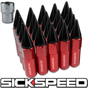 SICKSPEED 20 RED/BLACK SPIKED EXTENDED 60MM LOCKING LUG NUTS WHEELS 14X1.5 L19 - Picture 1 of 1