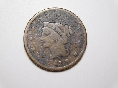 US COINS 1842 BRAIDED HAIR  LARGE CENT - Image 1 of 4