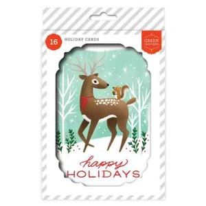 Green Inspired 16ct 'Happy Holidays' Deer with Squirrel Single Design Boxed Card - Picture 1 of 2