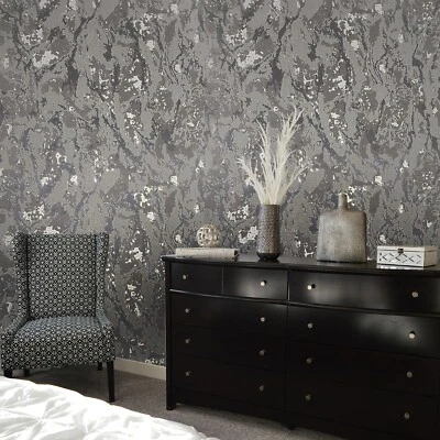 Abstract faux stone Carrara gray taupe white contemporary textured wallpaper 3D - Image 1 of 4