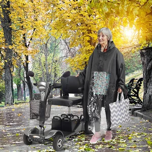 Mobility Scooter Cape Waterproof Rain Coat Poncho Hood Cover Black Clear PVC NEW - Picture 1 of 9