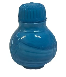 1880er viktorianische Atterbury & Co blau marmorierte Schlacke Glasflasche & Deckel antik LESEN - Bild 1 von 14