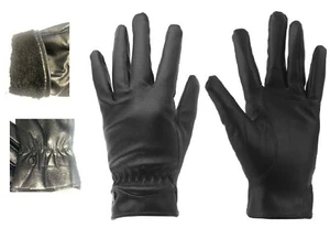 Unisex Warm Leather Gloves Fleece Lined Driving Winter Waterproof Soft Glove - Picture 1 of 6