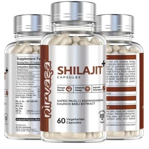 Shilajit Caps (800 mg) with Safed Musli, Ashwagandha | Pure Ayurvedic Supplement - Picture 1 of 9