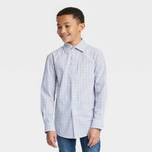 Boys Long Sleeve Button-Down Shirt - Cat & Jack Blue/Orange Size Small - Picture 1 of 1