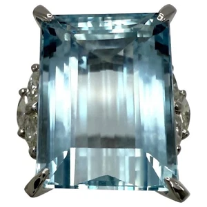 10.06ct Vivid Blue Emerald Cut Aquamarine And Diamond Platinum Cocktail Ring - Picture 1 of 8