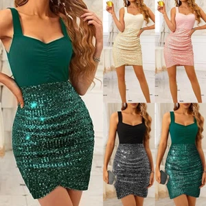 Women Sequin Glitter Bodycon Dress Ladies Evening Cocktail Party Mini Dress UK - Picture 1 of 27