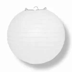 20" White Round Paper Lantern, Even Ribbing, Hanging Decoration - Picture 1 of 7