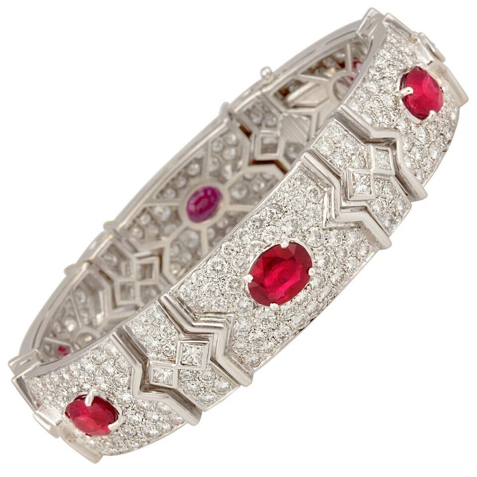 Exclusive Oval Cut Pigeon Blood Red Lab Created Ruby Women's Tennis Bracelet - Image 1 of 4