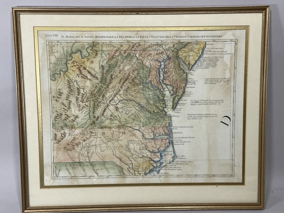 1778 Revolutionary War Era Map Maryland Virginia Delaware NC SC Antonio Zatta - Image 1 of 4