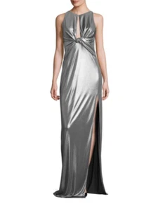 Halston Heritage Metallic Jersey Cutout Gown Size 6 #0362C - Picture 1 of 4