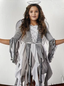 Fallen Angel Girls Size Small Youth Child Costume Flowy Dress White & Silver - Picture 1 of 8