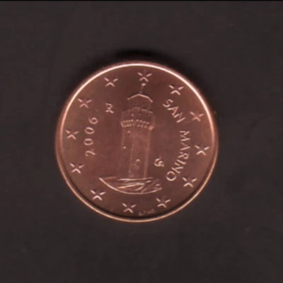 San Marino--2006 UNC--1 EuroCent Coin--Montale Tower - Image 1 of 2