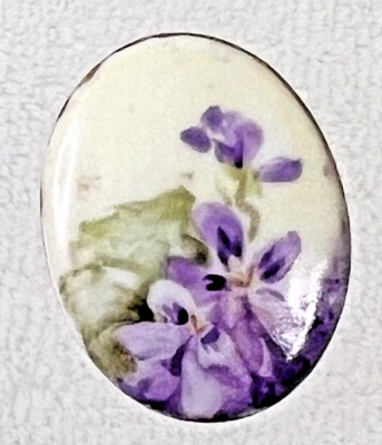 Antique Porcelain Button Hand Painted Purple Violets About 1 1/8 x 7/8 inches - Image 1 of 4