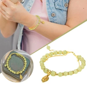 Hetian Jade Gold Leaf Bracelet Natural Double Layer Adjustable Classic Bracelet - Picture 1 of 9