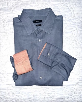 $228 Hugo Boss Shirt Men’s Large Slim Fit Blue Preppy Business Dress Shirt EUC - Image 1 of 4