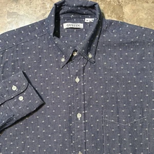 Gustin Mens Medium Slim Fit Chambray Polka Dot Long Sleeve Button Made In USA - Picture 1 of 10