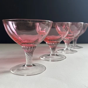 George Borgfeldt Lisa Cranberry Optic Champagne Sherbet Glass Bowl Set 4 - Picture 1 of 24