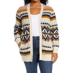 LL Bean chunky mulitcolor fair isle cotton ragg cardigan women's szie large - Picture 1 of 7