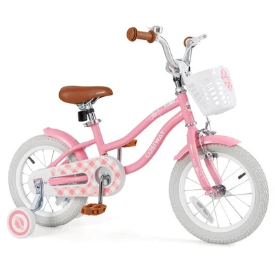 Bicicleta para niños de 14" con ruedas de entrenamiento extraíbles y cesta para 3-5 años beige Foto 1 de 4