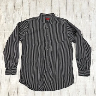 Alfani Dress Shirt Extra Long Black Gray Vertical Stripes Stretch 16.5, 36/37 - Image 1 of 4