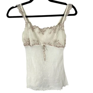 Vintage Y2K halbtransparente Spitze kokette Ballett Fee Babydoll Bluse Large - Bild 1 von 4
