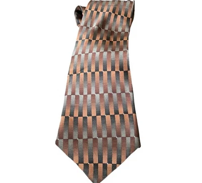 Ziggurat by Mulberry Necktie Tie Silk Brown Gray Stripes Neckwear 57x 4" Vintage - Image 1 of 4