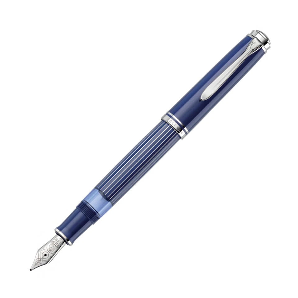 Caneta-tinteiro Pelikan Souveran M815 listrada de metal azul com ST - 18K média nova na caixa - Imagem 1 de 1