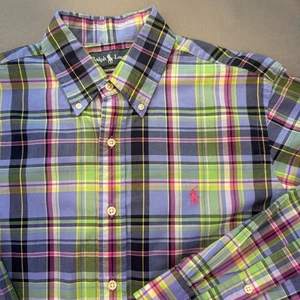 Camisa Ralph Lauren Manga Larga A Cuadros Cuello Abotonado Pastel Para Hombre MEDIANA USADA EN EXCELENTE ESTADO - Imagen 1 de 9