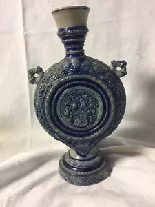 Decantador de vino de cobalto de gres esmaltado salino alemán vintage anterior a 1900 ~ WN30 - Imagen 1 de 1