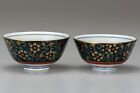Kutani Yaki Ware Japanese Rice Bowl Set Of 2 Gohanaochibu Tessen Blue Dot Japan