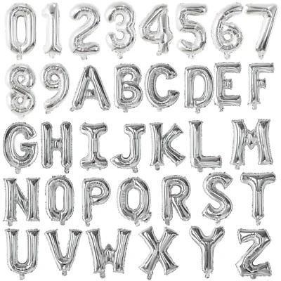16" 40" Inch Silver Number Alphabet A-Z Letter Foil Balloon Birthday Baby Shower