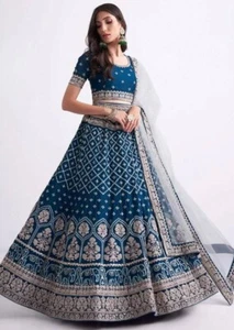 Lehenga Choli Bollywood Blue Lehenga Designer Party Indian Wedding Saree Sari - Picture 1 of 4