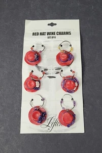 Red Hat Wine Charms-Lefton-set of 6-Red Hat Society-Excellent Condition-#18271 - Picture 1 of 2