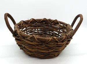 Vintage handgewebter Zweig Rankenholz Korb Seitengriffe rund rustikal primitiv - Bild 1 von 7